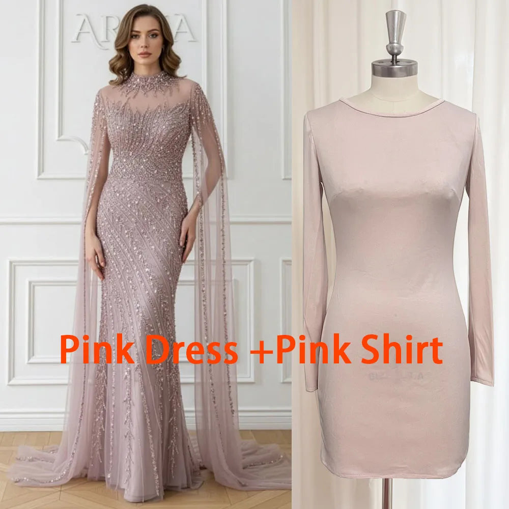Luxury Beaded Mermaid Evening Gown | Cape Sleeve