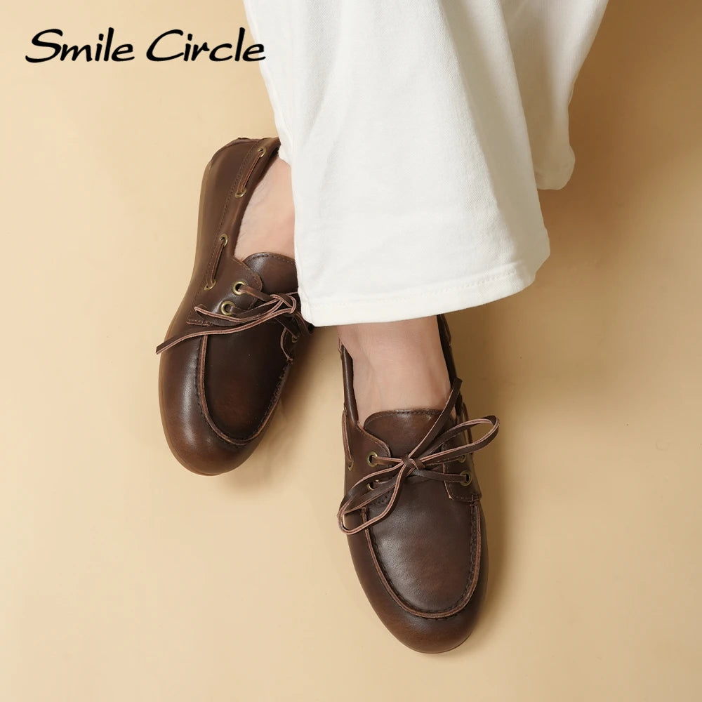 Women's Genuine Leather Moccasin Boat Shoes | Elegant Flats