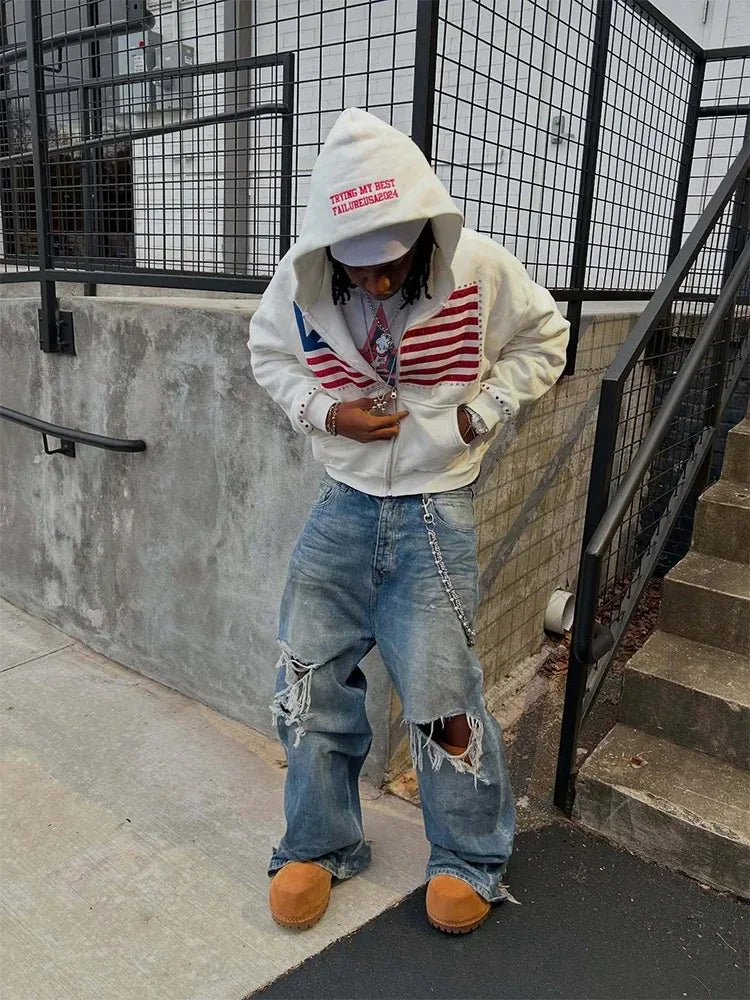 Men's Y2K Colorblock Zip-Up Hoodie