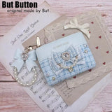 Kawaii Sweet Japanese Lolita Bow Wallet JK Harajuku Y2K Lace Rhinestone Short Wallet Mini Purse Card Holder Women Girls Gift