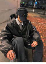 Men’s Oversized Hooded Faux Leather Jacket