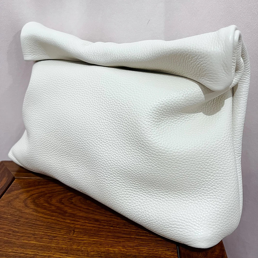 100% Genuine Leather Cowhide Handbag High Quality Leather Women's Foldable Designer Handbag Simple Magnet Handle Bags