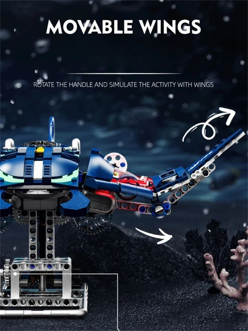 Mechanical Sea Animals Building Blocks DIY Movable Whale Octopus Manta Shark Piranha Creative Technical MOC Desktop Decor Gift