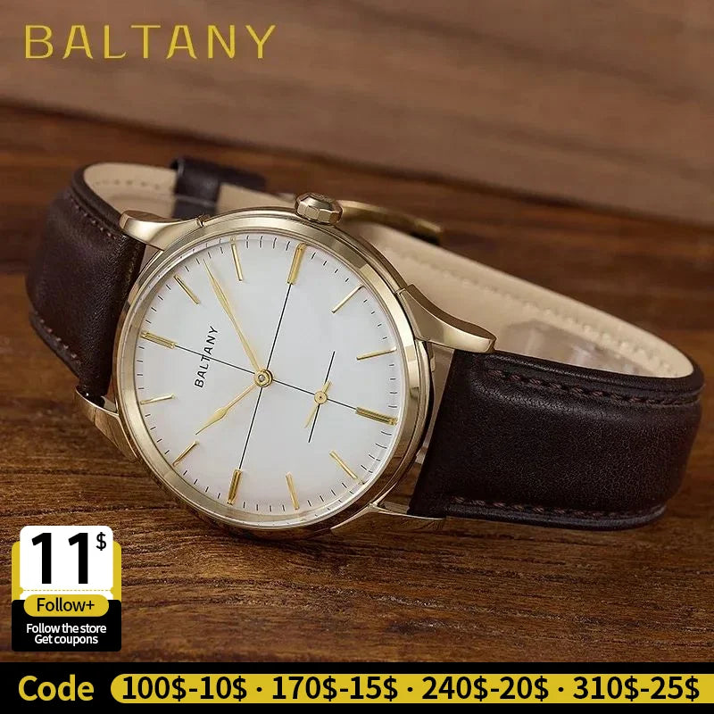 Baltany S4092 38.5mm Dress Watchse Man Leather Straps Crosshair Dial Small Seconds Hand-Winding Mechanical luxury Wristwatches
