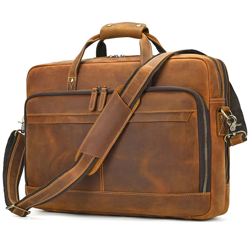 Men Briefcase Genuine Leather Laptop Bag 14 15.6" PC Doctor Lawyer Computer Bag Cowhide Male Briefcase Leather Men Business Bag