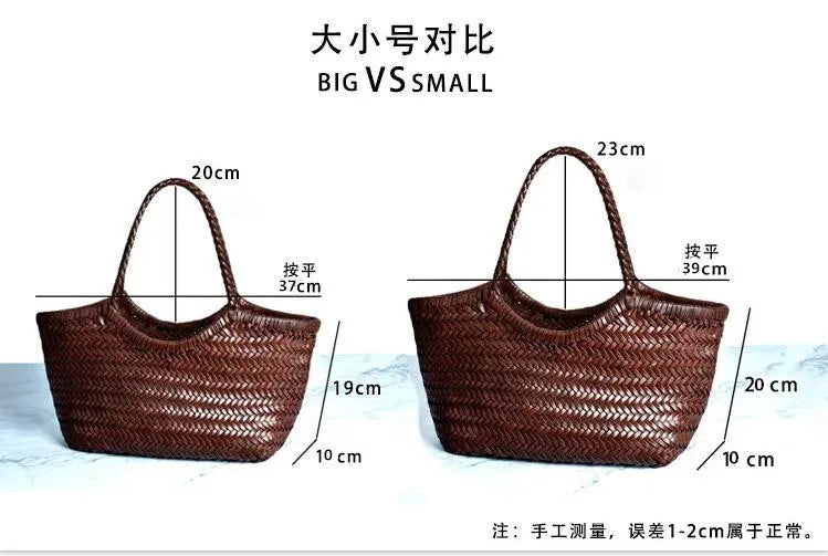 Hand Knitted Designer Genuine Leather Elegant Handle Female Totes Vintage Women's Handbag Cowskin Lady Large Shoulder Bag