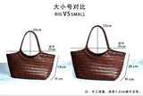 Hand Knitted Designer Genuine Leather Elegant Handle Female Totes Vintage Women's Handbag Cowskin Lady Large Shoulder Bag