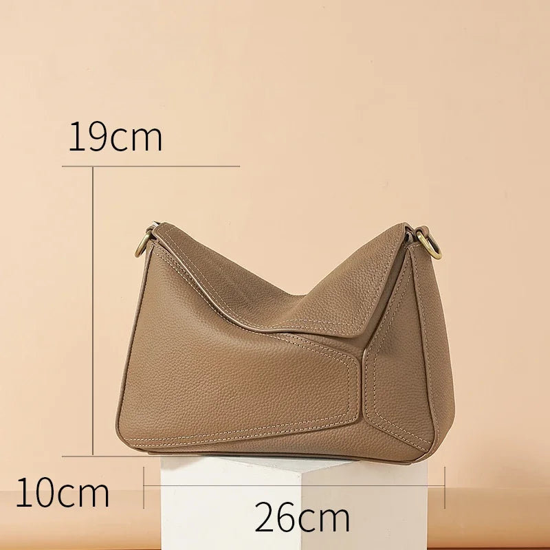 Pure 100% Cowhide Leather Women's Geometric Solid Color Shoulder Bag For Ladies Large Capacity Pillow Crossbody Handbag Luxury