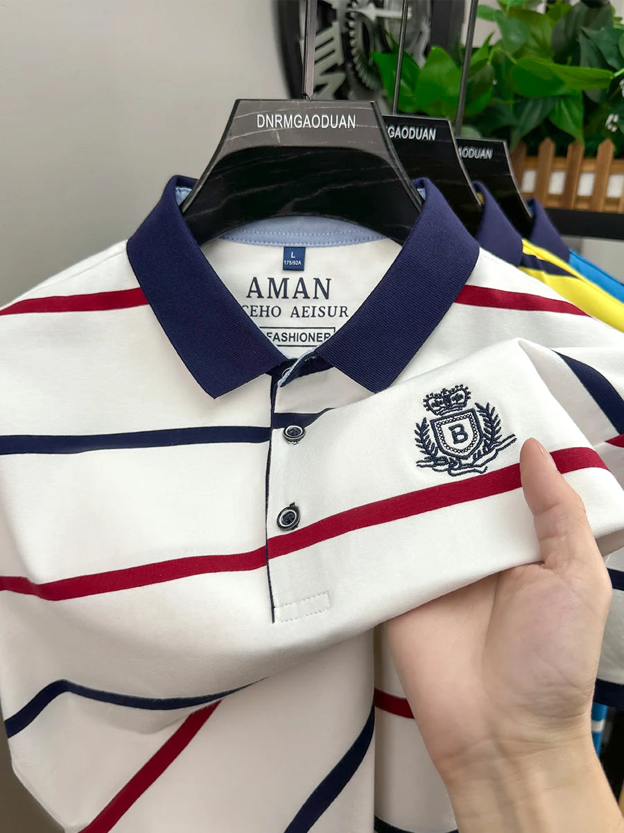 Men's Striped Polo | Letter Embroidery Summer Shirt