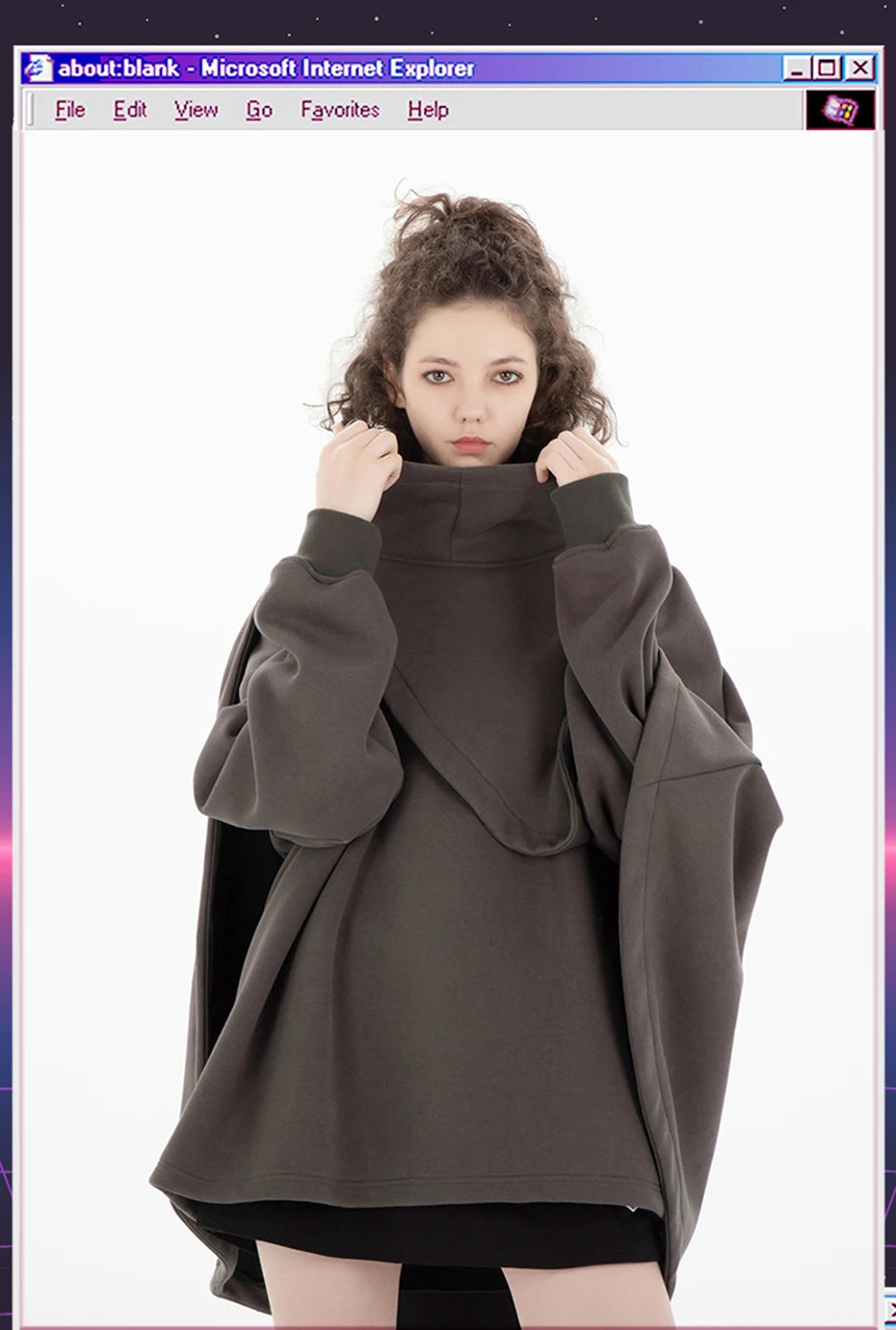 Oversized High-Collar Techwear Pullover Hoodie