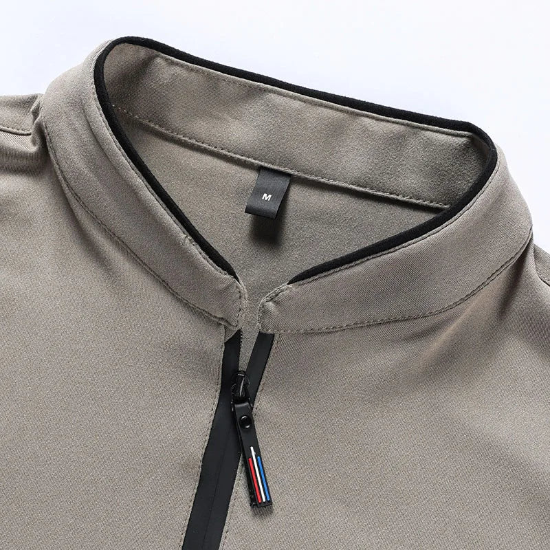 Men's Zipper Polo Shirt – Solid Color Long Sleeve