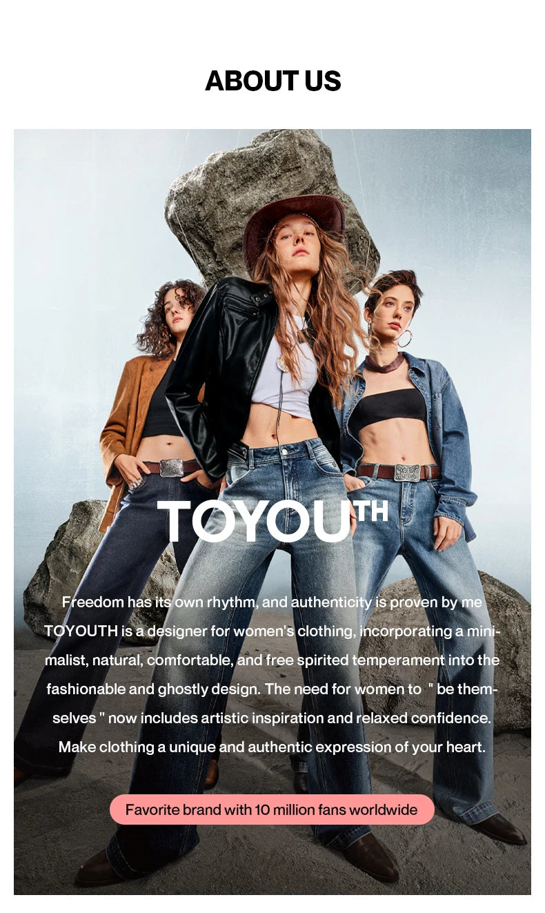 TOYOUTH Women Jeans 2026 Spring New Wilderness Wasteland Style Mid Low Waist Loose Printed Wide Leg Pants