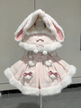 Harajuku Kawaii Rabbit Ear Cloak & Strap Skirt Set