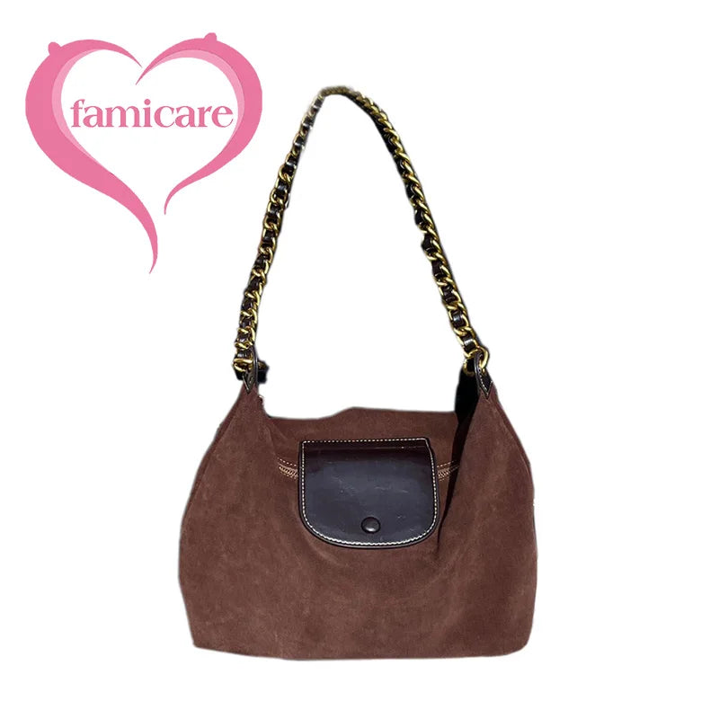 Wholesale Women Suede Bag Female Retro Frosted Cowhide Split Leather Armpit Shoulder Bag Lady Handbag Trendy Crossbody Messenger