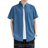 Men's Denim Shirt Long Sleeve Casual Outerwear Youth 2026 Fashion Streetwear Light Blue Button Up Top with Pockets Jeans Shirt