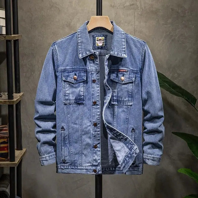 Trendy Workwear Casual Denim Jacket Thickened Fleece Lined Men's Clothing Versatile Jeans Outerwear for Youth
