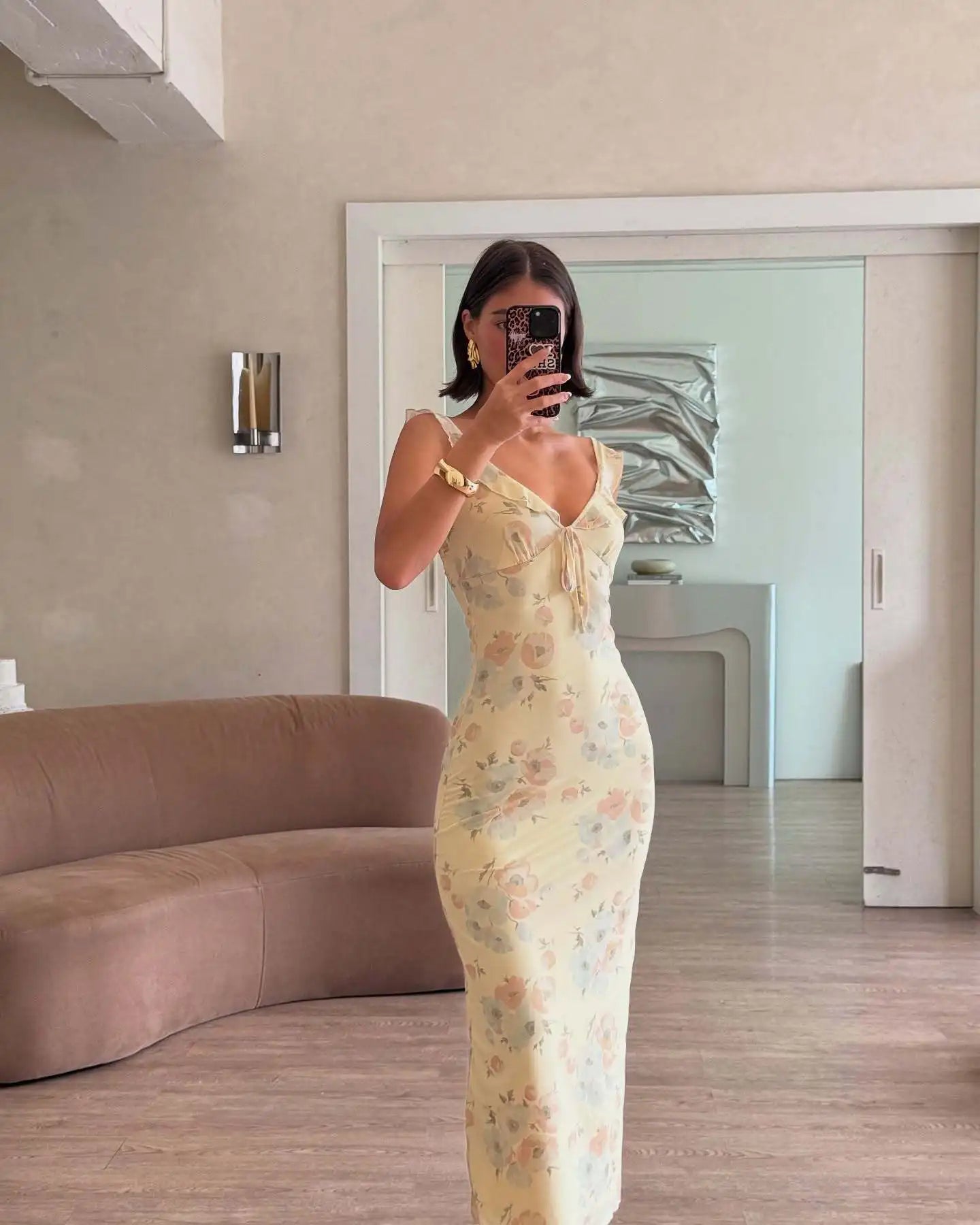 Women's Floral Print Backless Maxi Dress