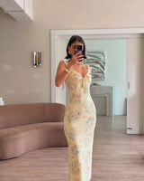 Women's Floral Print Backless Maxi Dress