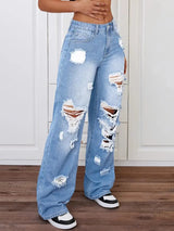 Women's Distressed Wide Leg Jeans | High Waist Denim