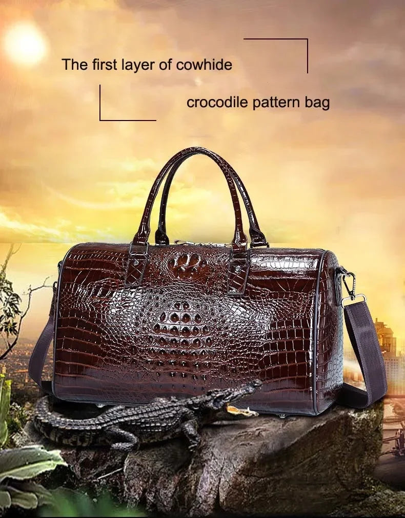 2024 New Cow Genuine Alligator Leather Travel Bags Luxury Men Large Capacity Portable Male Shoulder Bags Brand Travel Duffle Bag