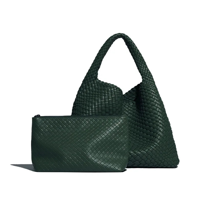 2025 Women Bag Luxury PU Leather Handbag Lady Fashion Handmade Knitting Tote Female Hand-woven Basket Shoulder Bag with Purse