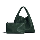 2025 Women Bag Luxury PU Leather Handbag Lady Fashion Handmade Knitting Tote Female Hand-woven Basket Shoulder Bag with Purse