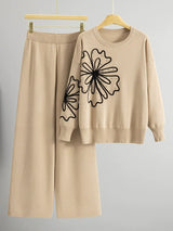 USA-Made Chic Rhinestone Knitted 2-Piece Set – High-Waist Wide Leg Lounge Outfit