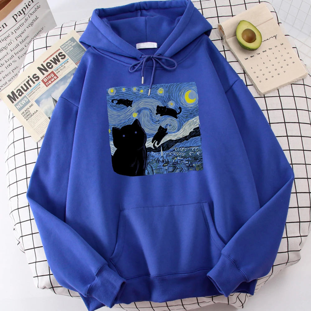 Starry Cat Night Fleece Hoodie