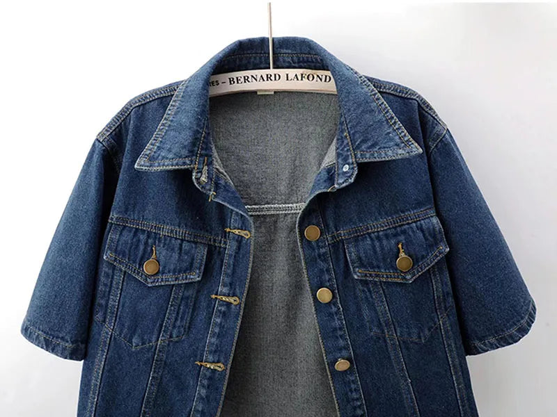 Vintage USA-Made Cropped Denim Jacket – Summer Short Sleeve Jean Top