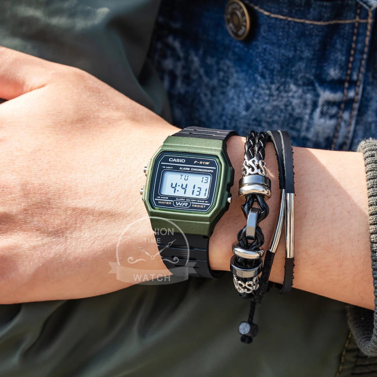 Casio F-91WM-3A Men's Classic Digital Resin Watch - Olive Green/Black