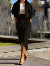 Fashion Two Piece Sets Outfits Office Lady Tracksuit Street Wear Cargo Set Long Sleeve Jacket and Wrap High Split Skirts Suit