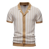 Men's Striped Mesh Polo – Contrast Panel, Breathable
