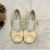 Cute Butterfly-knot Women Lolita Mary Jane Shoes Concise Thick Heel Leather Shoes Ladies Shallow Pumps