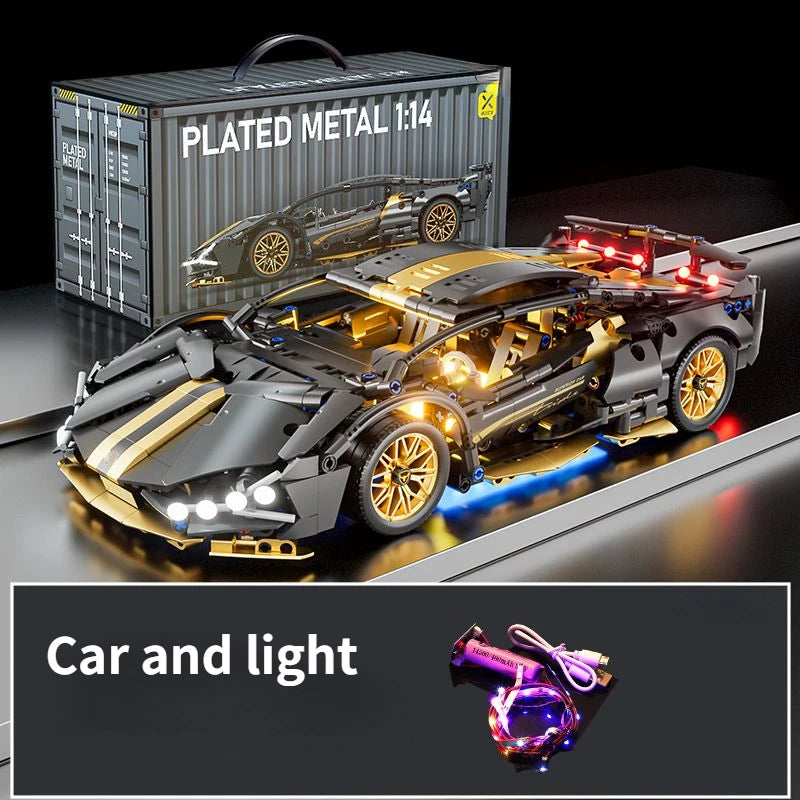 Technology 1:14 Black Supercar racing building blocks assembled brick car toy gift for boys birthday present