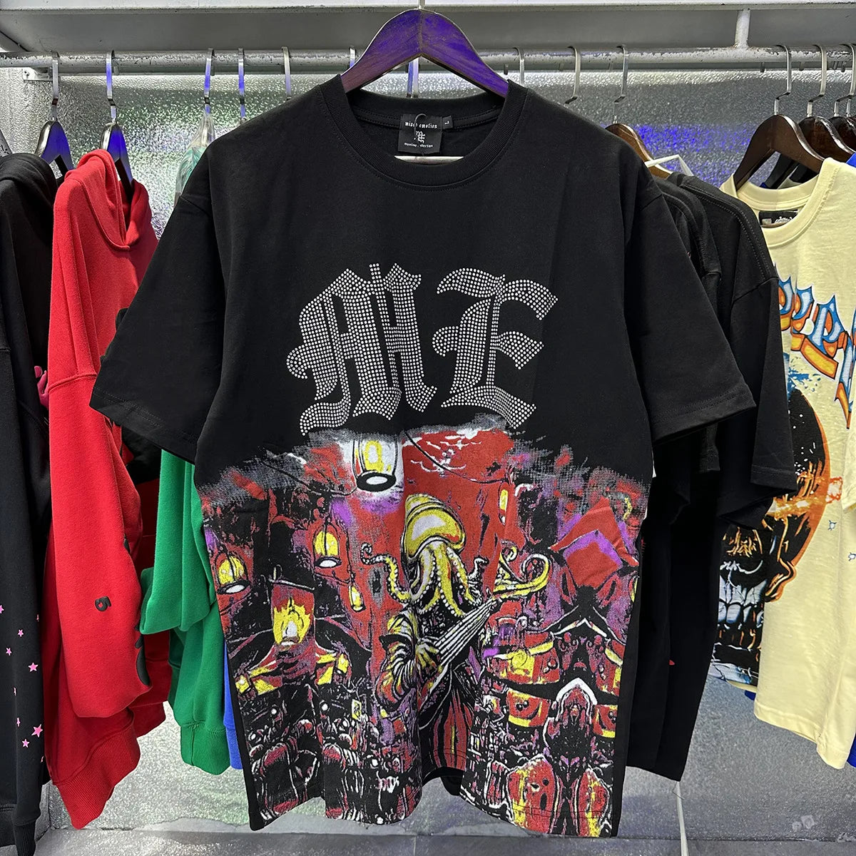 MIXED EMOTION Oversized Cotton Rhinestone T-Shirt