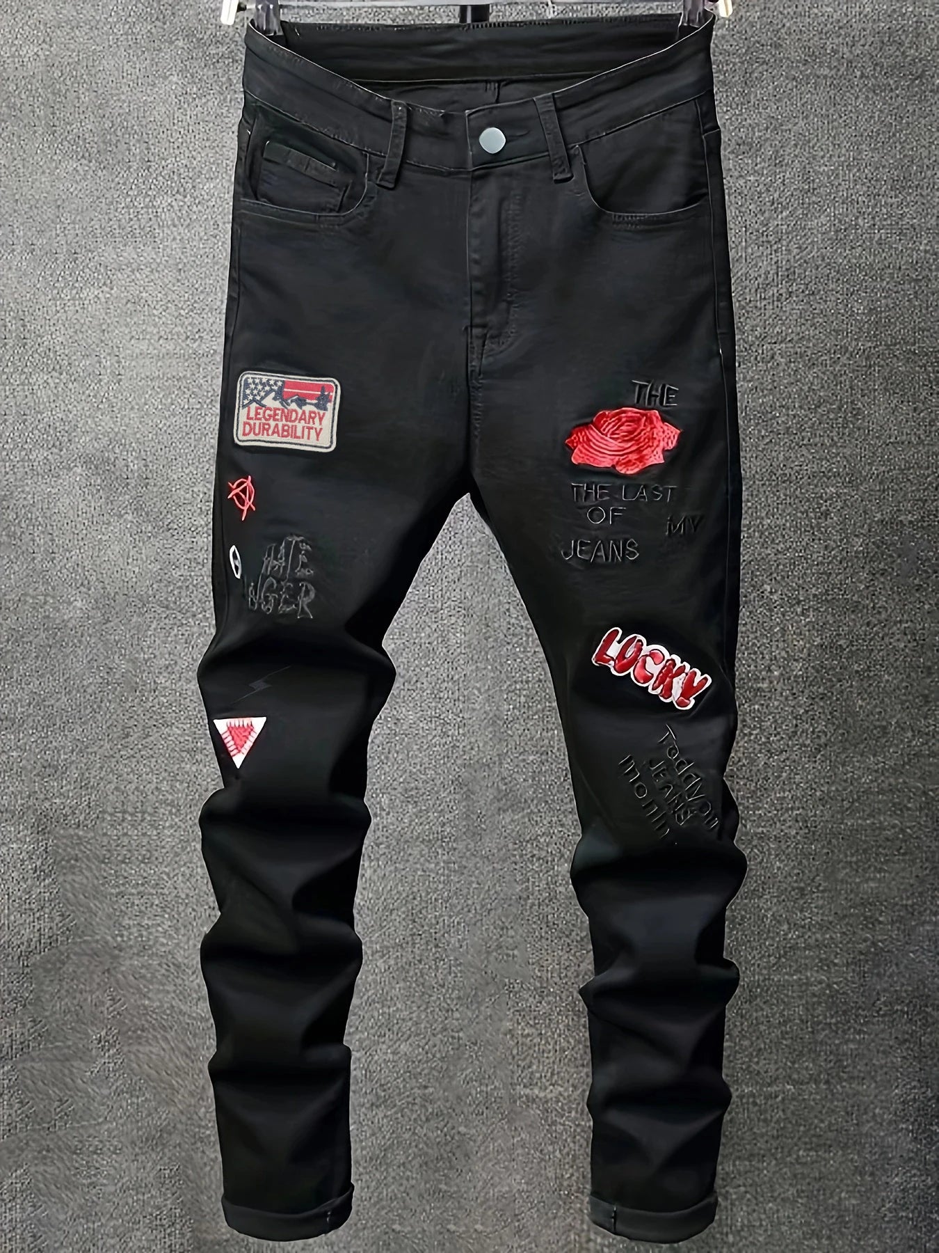 Men’s Slim Fit Embroidered Straight Leg Denim