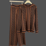 Geometric Knit Hoodie & High-Waist Wide-Leg Pants Set