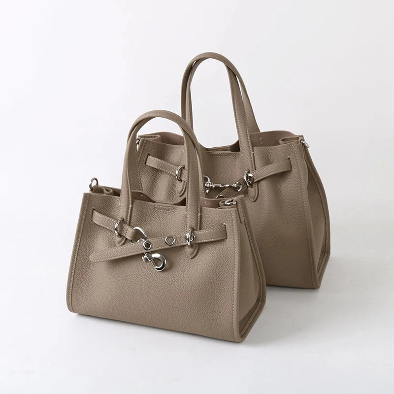 Luxury Brand Silver Buckle Women Bags Genuine Leather Handbags Women Shoulder Bags Cowhide Autumn Winter New Square Women Totes
