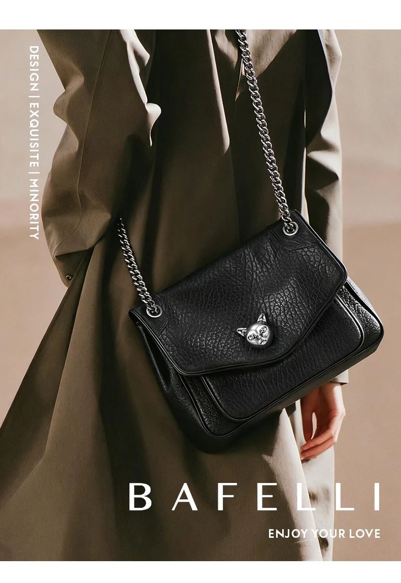 BAFELLI Genuine Leather Chain Bag – Chic Crossbody Tote