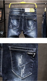 Men's Slim-Fit Ripped Jeans | Blue Black Denim