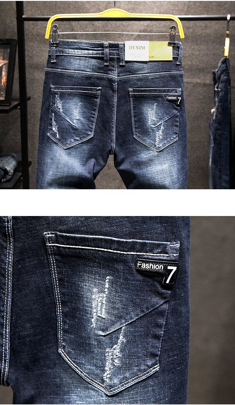 Men's Slim-Fit Ripped Jeans | Blue Black Denim