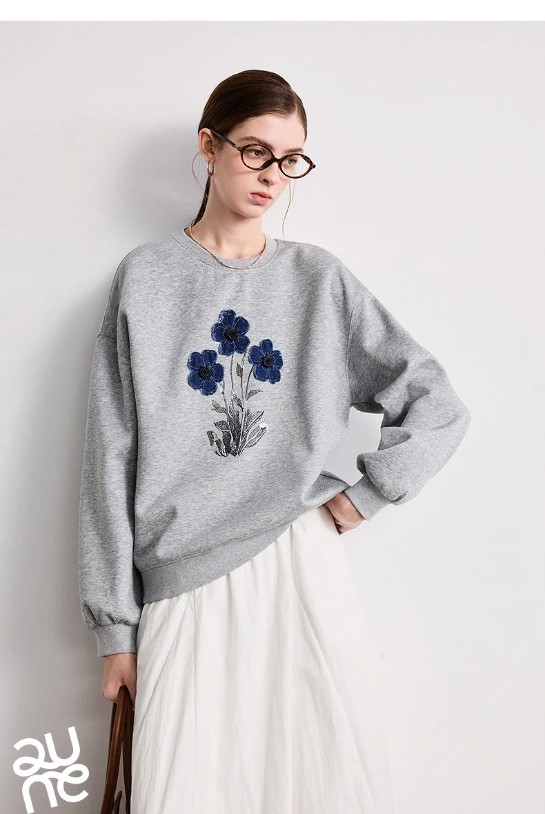 TOYOUTH Women's Relaxed Cotton-Blend Sweatshirt