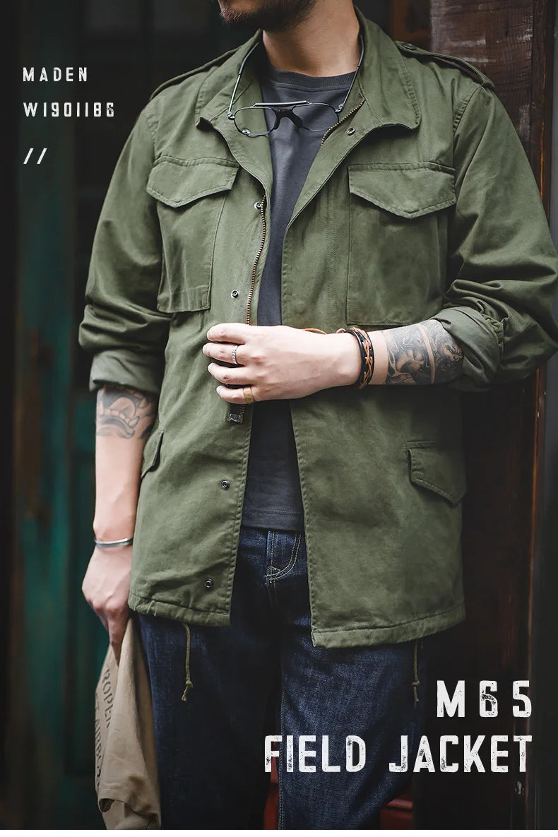 Maden Retro M65 Field Jacket – Men's Green Cotton Windbreaker