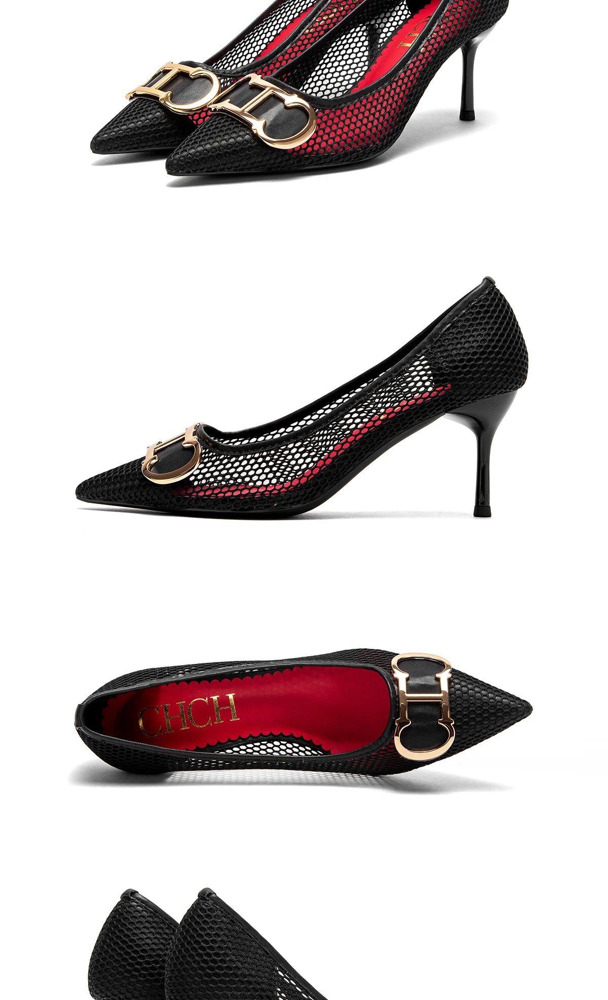 CHCH Women's High Heels 2025 Spring New Hollow Business Women's Shoes 7cm Red Evening Shoes