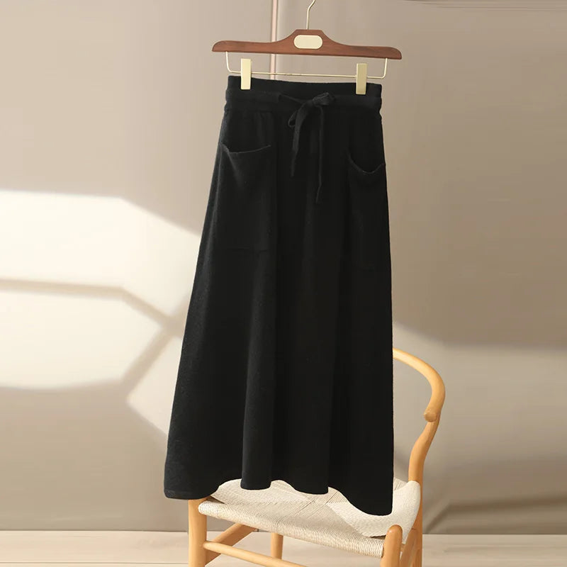 Wool A-Line Midi Skirt – Women's Knit Autumn Winter