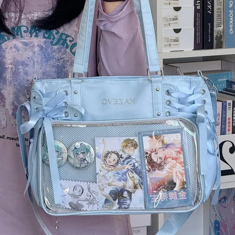Italife Luxury Large Ita Bag with Ribbon ACG Display Women Blue Big Clear Shoulder Bag with Pin Insert Girl Pink Itabag Bow H201