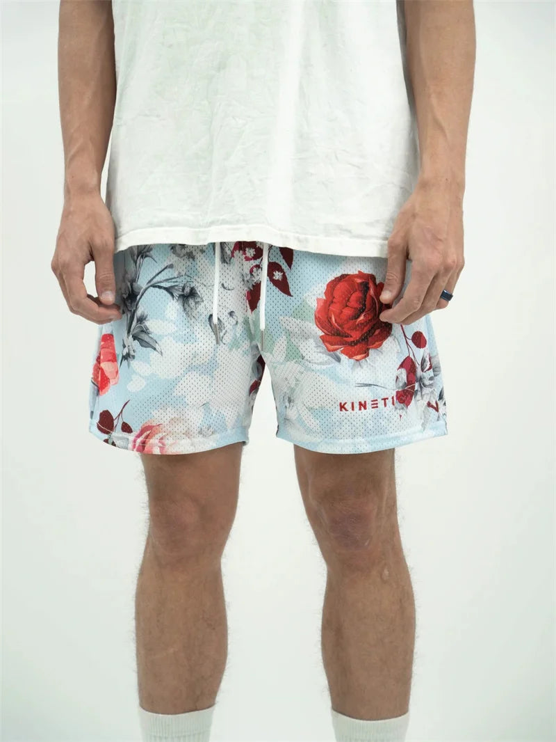 Rose Embroidered Hip Hop Shorts