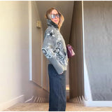 Vintage-Style Printed Knit Cardigan