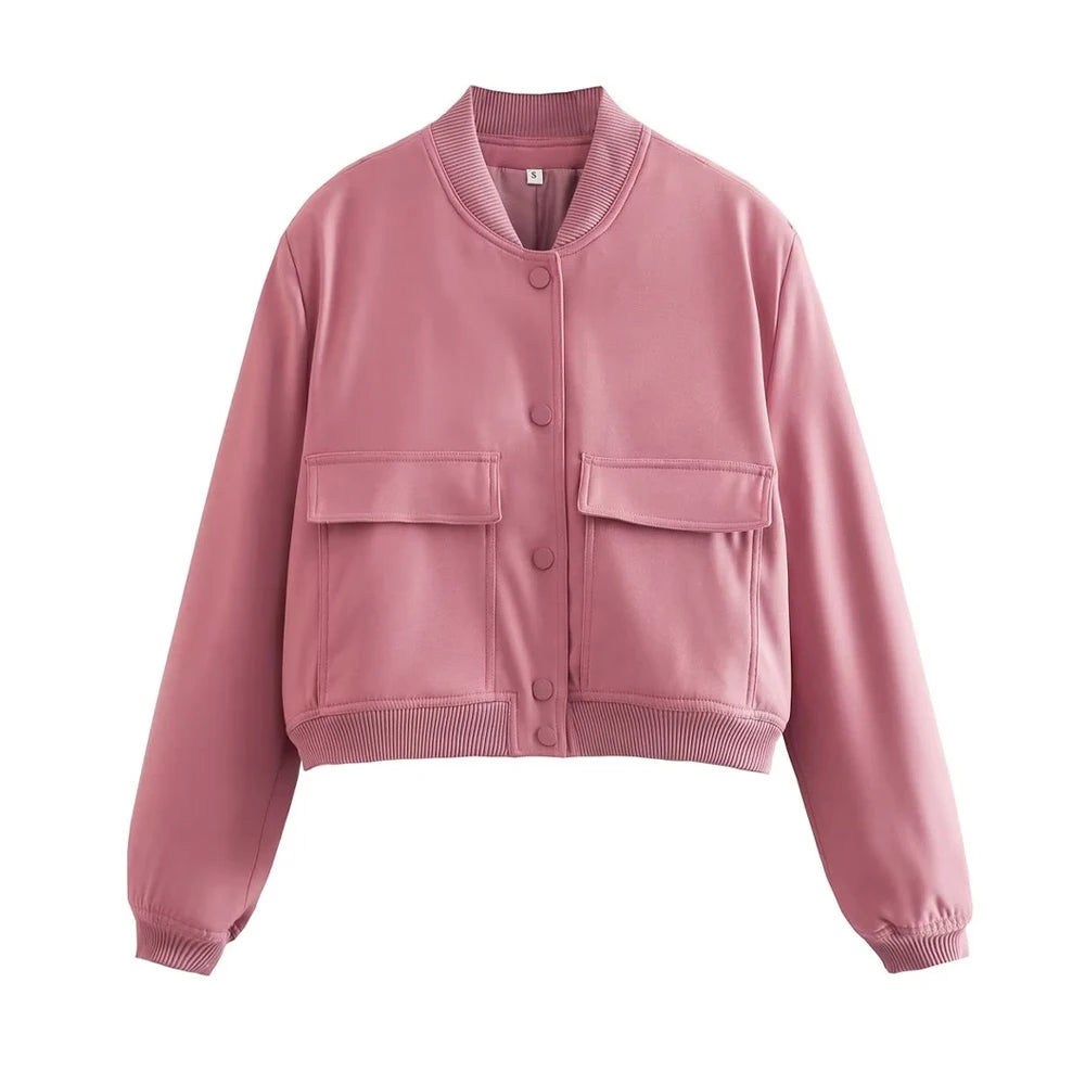 Women’s Vintage Utility Bomber Jacket – Chic Button-Down Outerwear