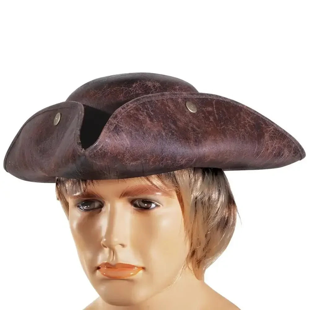 Faux Leather Pirate Hat Brown Captain Hat Vintage Button Masquerade Party Cosplay Costume Hat For Men Women Photography Props